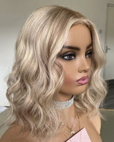Short Bob Highlights Platinum Blonde Lace Front Wigs Real Human Hair Golden Color Wigs - Everyday Wigs